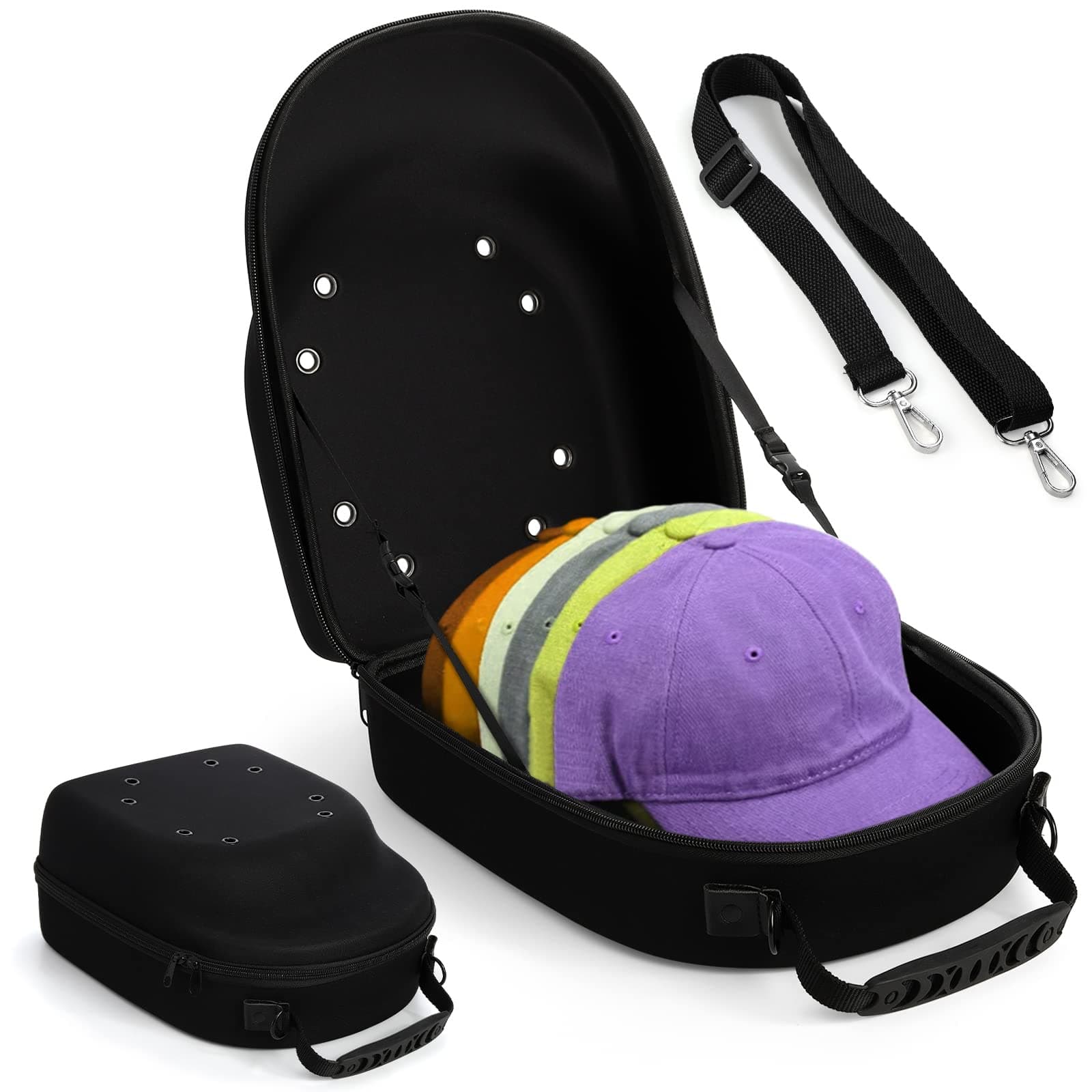 Peohud Hat Case for Baseball Caps, Cap Carrier Storage Bag, Hat Travel Case with Carrying Handle and Shoulder Strap, Easy to Carry Baseball Cap Organizer Holder for 6 Hats, Perfect for Traveling,