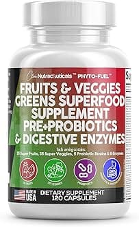 Clean Nutraceuticals Fruits and Veggies Supplement Reds & Green Superfood - Balance of Over 70 Fruit & Vegetable Supplements Capsules with Probiotics Prebiotics Digestive Enzymes - 3Pack