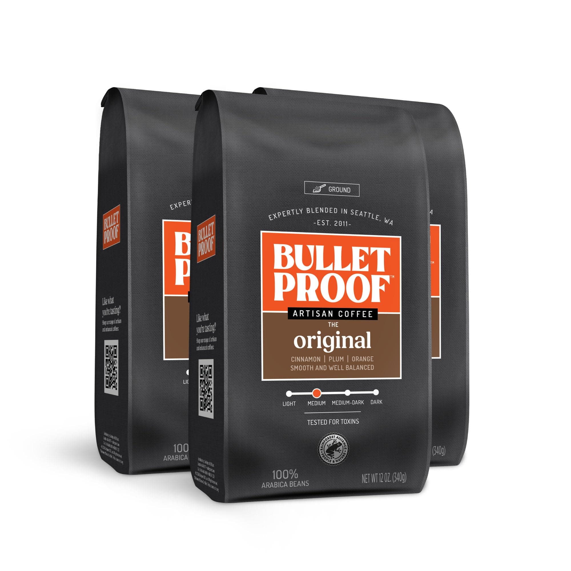 - Bulletproof Original Medium Roast Ground Coffee, 100% Arabica Coffee, Tested for Toxins, Clean Coffee Sustainably Sourced, 12 Ounces (3 Pack)