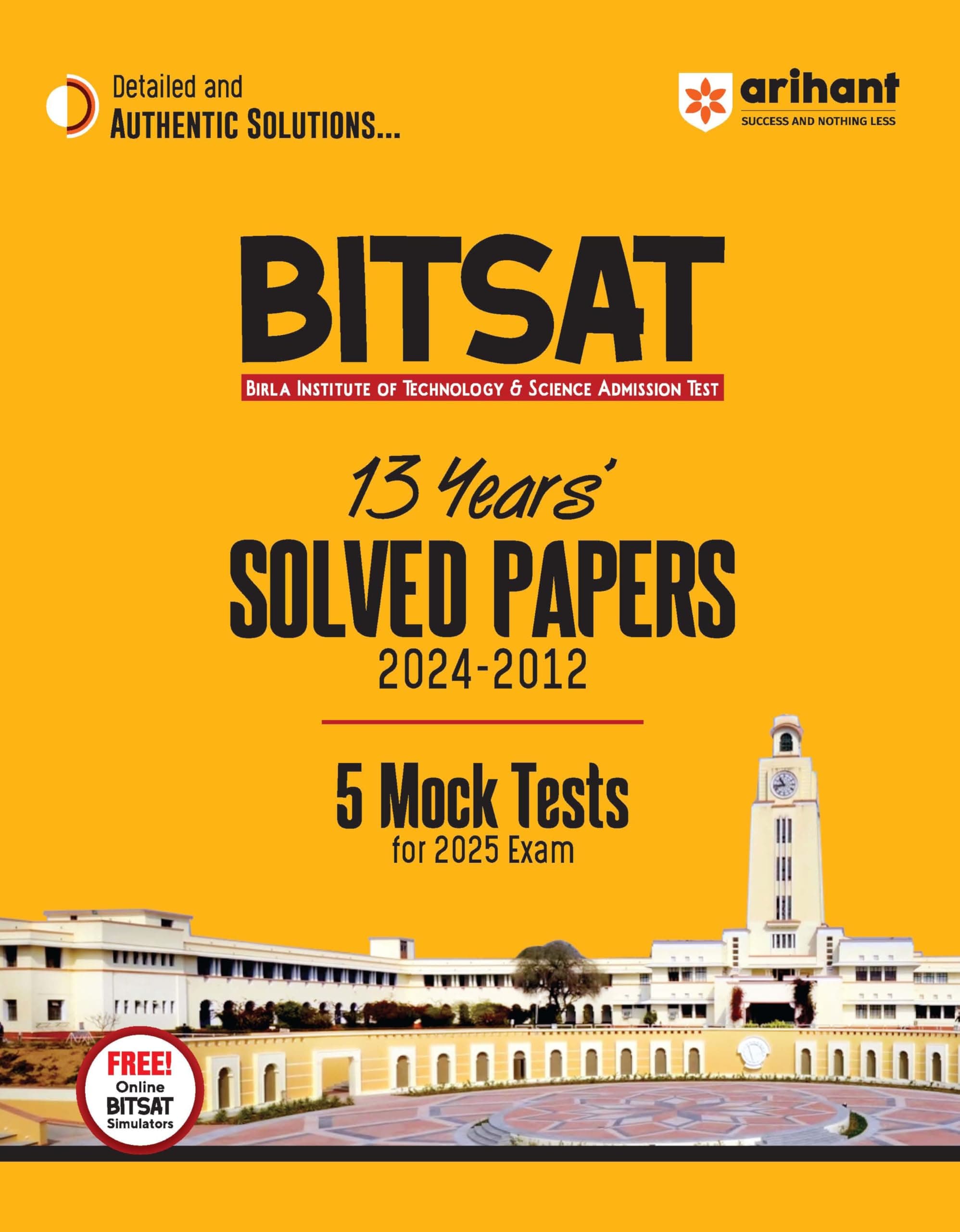 Arihant Bitsat 13 Years Solved Paper 2024-2012 5 Mocks Test for 2025 Exam