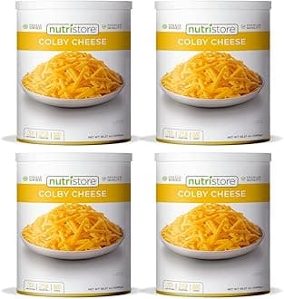 Nutristore Freeze-Dried Colby Cheese Shredded | Amazing Taste & Quality | Perfect for Snacking, & Backpacking/Camping Meals | Emergency Survival Food Storage | 25 Year Shelf-Life (4-Pack)