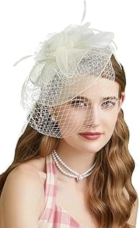 Fascinators Hats 20s 50s Hat Pillbox Hat Cocktail Tea Party Headwear with Veil for Girls and Women(D-Beige)