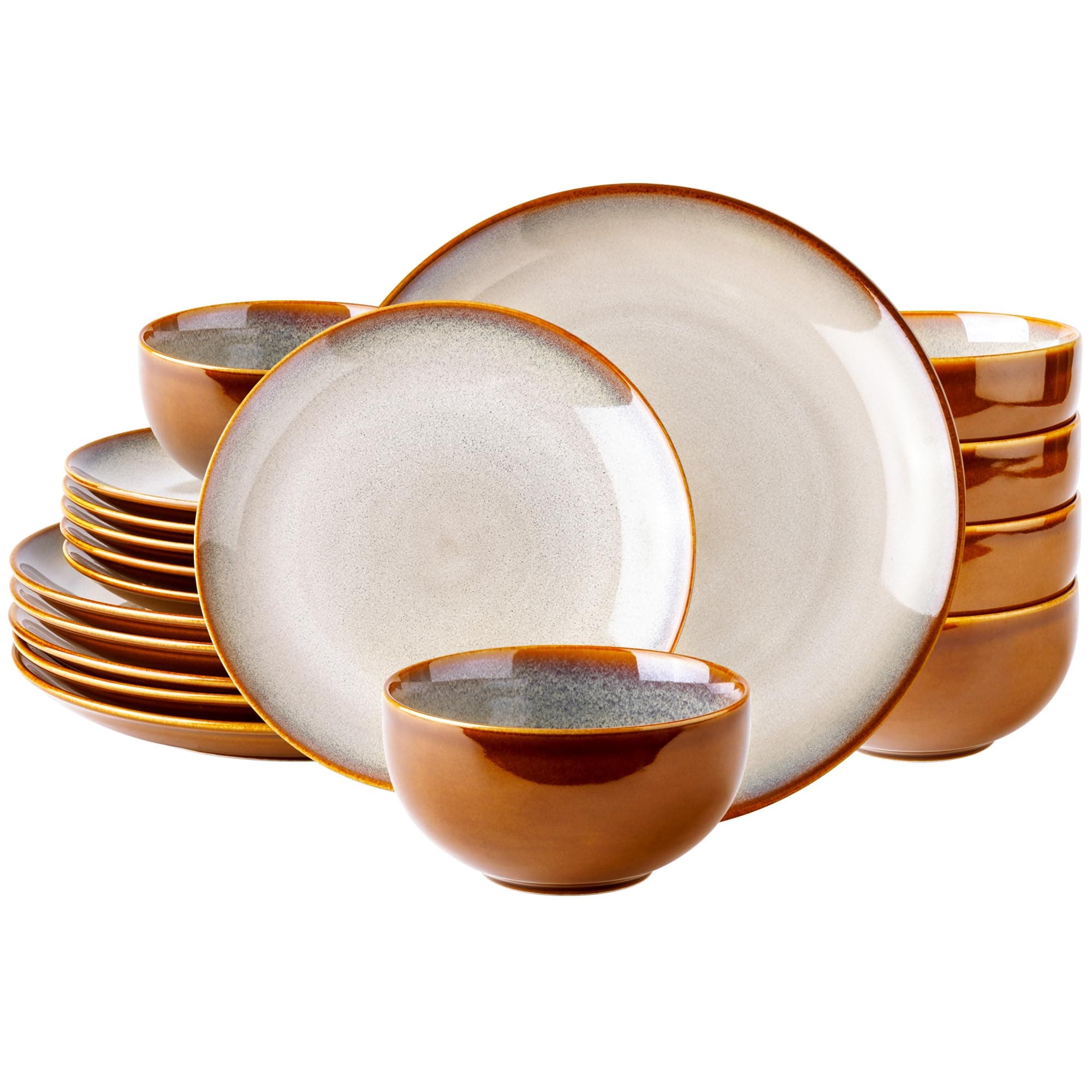 Ceramic Dinnerware Sets for 6,18-Piece Plates and Bowls,Handmade Reactive Glaze Dishes Set,Chip Resistant and Scratch Resistant | Oven Dishwasher & Microwave Safe,Service for 6-Kahki
