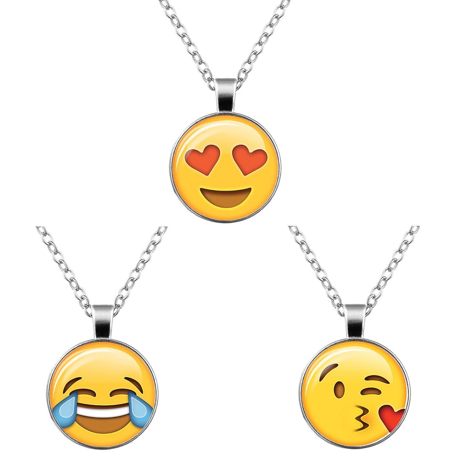 Fnbgl 3 Pack Emoji Face Ball Chain Necklaces Set - Assorted Smiley Emoticon Gift Necklaces