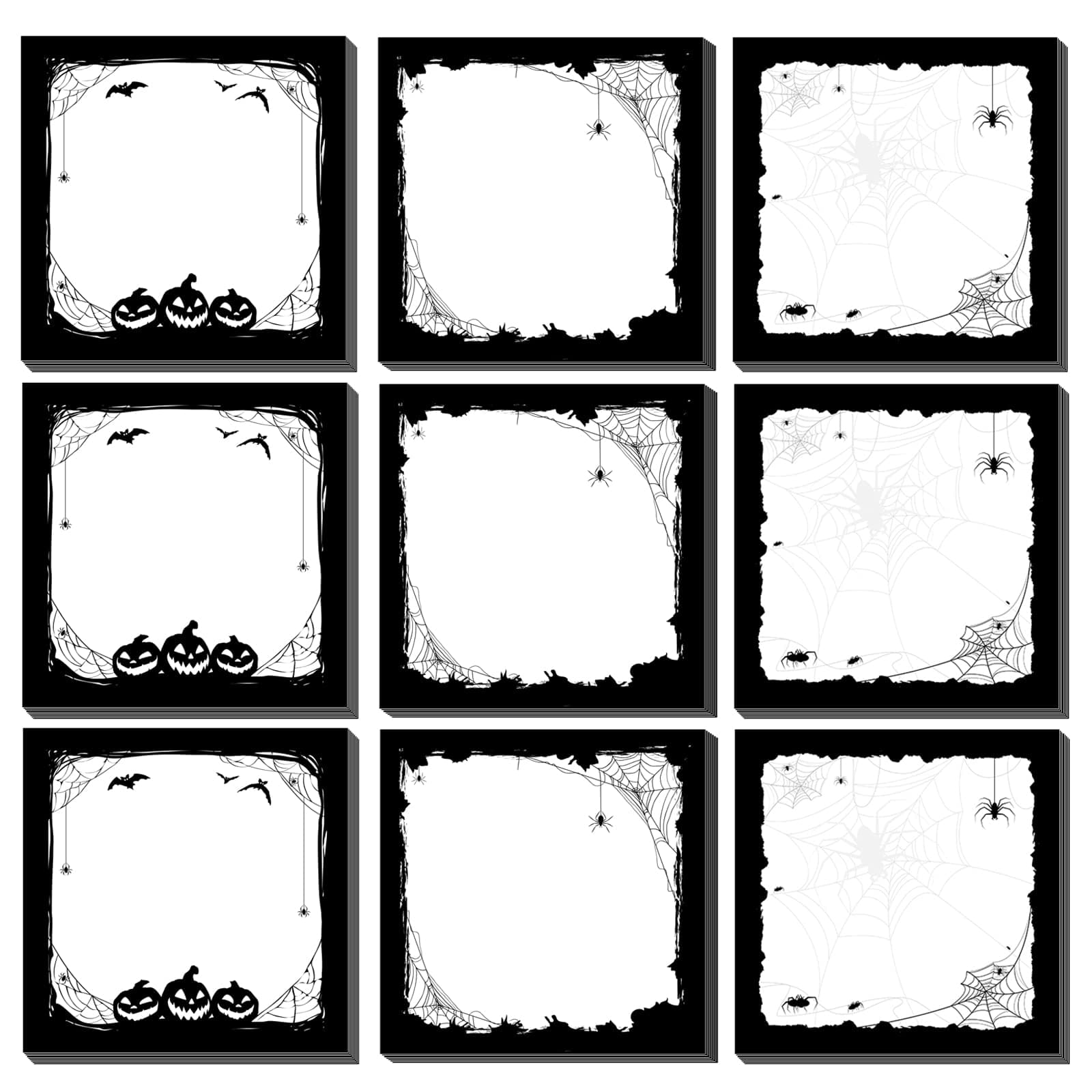 Halloween Sticky Note Halloween Note Pads with Spider Pumpkin Bat, Work Study Notes, 450 Pieces of Halloween Self Adhesive Removable Notes 3 Styles, 9 Books Total, 50 Sheets Each (Spider)