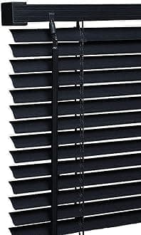 PVC window Venetian Blind Blinds Easy Fit Trimmable Fittings Window Treatment Shutter Twist Open Close (Black-PVC, 150cm wide (59") x 213cm Drop)