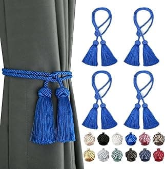 BEL AVENIR 4 Pack Curtain Handmade Tiebacks Decorative Curtain Holdbacks with Tassel (Royal Blue, 4 Pack)