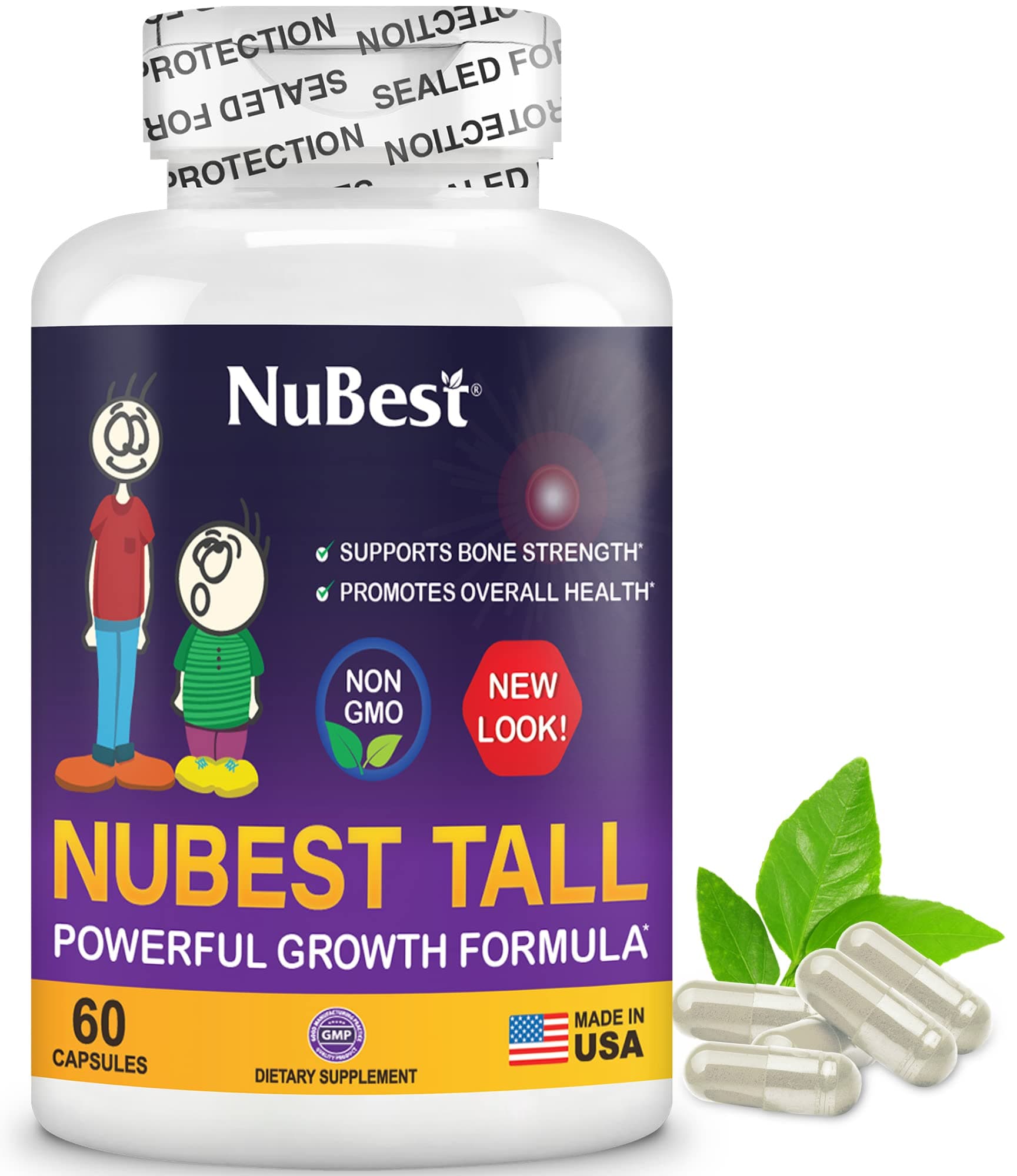 Tall | Support Bone Strength, Bone Health, Enhanced Immune and Whole Body Wellness with Calcium, Collagen, and Herbs for Ages 5+ & Teens | 60 Capsules | 1 Month Supply