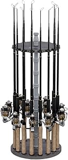 Rush Creek Creations 16 Round Fishing Rod/Pole Storage Floor Rack Barn Wood Finish - Features Traditional Wood Center Post - No Tool Assembly
