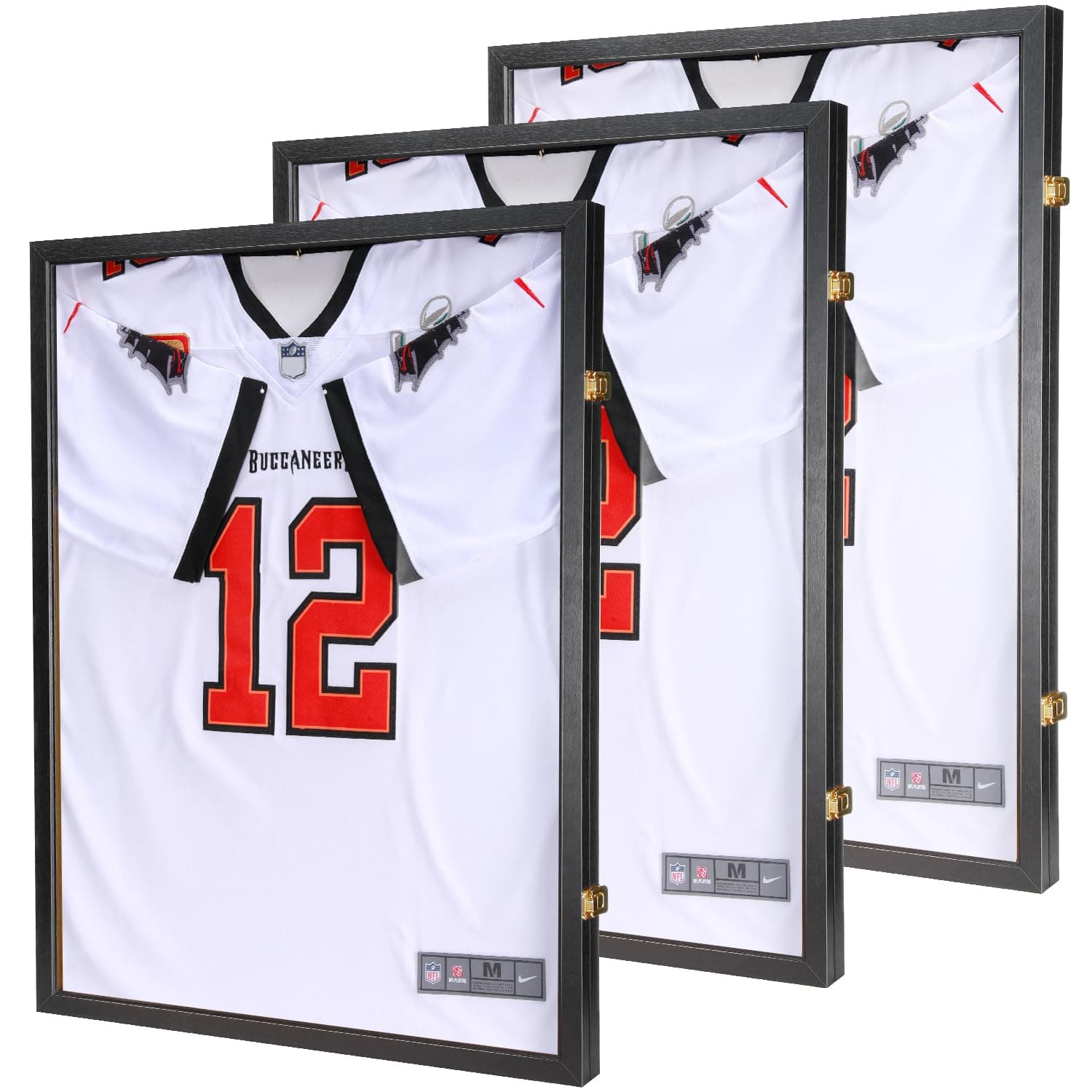 3 Packs Jersey Wooden Frame Display Case -Shadow Box with 98% UV Protection Acrylic and Hanger for Baseball Basketball Football Hockey Sport Shirt and Uniform Black