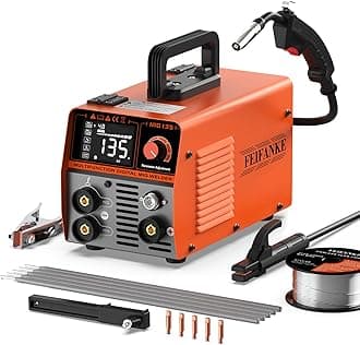 FEIFANKE Gasless MIG Welders 240V 135A Portable Welding Machine 3-in-1 MIG/ARC/Lift TIG Inverter Welder IGBT Synergy Stick Welder Smart Digital LED Dispaly with Flux Core Welding Wire and MIG Torch