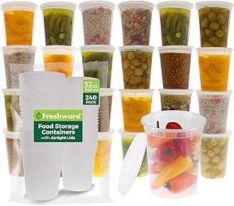 Freshware [240 Pack, 32 oz Food Storage Containers With Lids, Plastic Containers, Freezer Safe | Meal Prep | Stackable | Leakproof | BPA Free, Clear