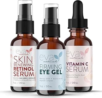 Eva Naturals Facelift in a Bottle Serum Set – Vitamin C, Retinol & Eye Gel for Face & Eyelid – Firming Wrinkle Moisturizer Kit – Dark Circle, Eye Bag & Neck Care – Anti Wrinkle Skin Care for Women