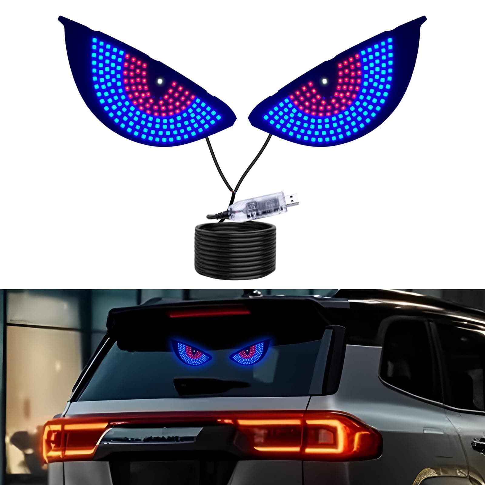 PIFOOG LED Devil Eyes Light for Cars Windshield Rear Window Demon Eye Sign Lights Light up Blinking Flicker Road Rage Signal Lighting USB Cool Funny Gadgets Blue Red