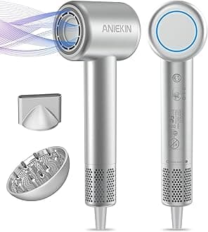 Hair Dryer, High-Speed Ionic Low Noise Blow Dryer with Brushless Motor for Fast Drying, Thermo-Control Quiet Compact Hair Blow Dryer with Magnetic Diffuser for Curly Hair for Home Travel Salon