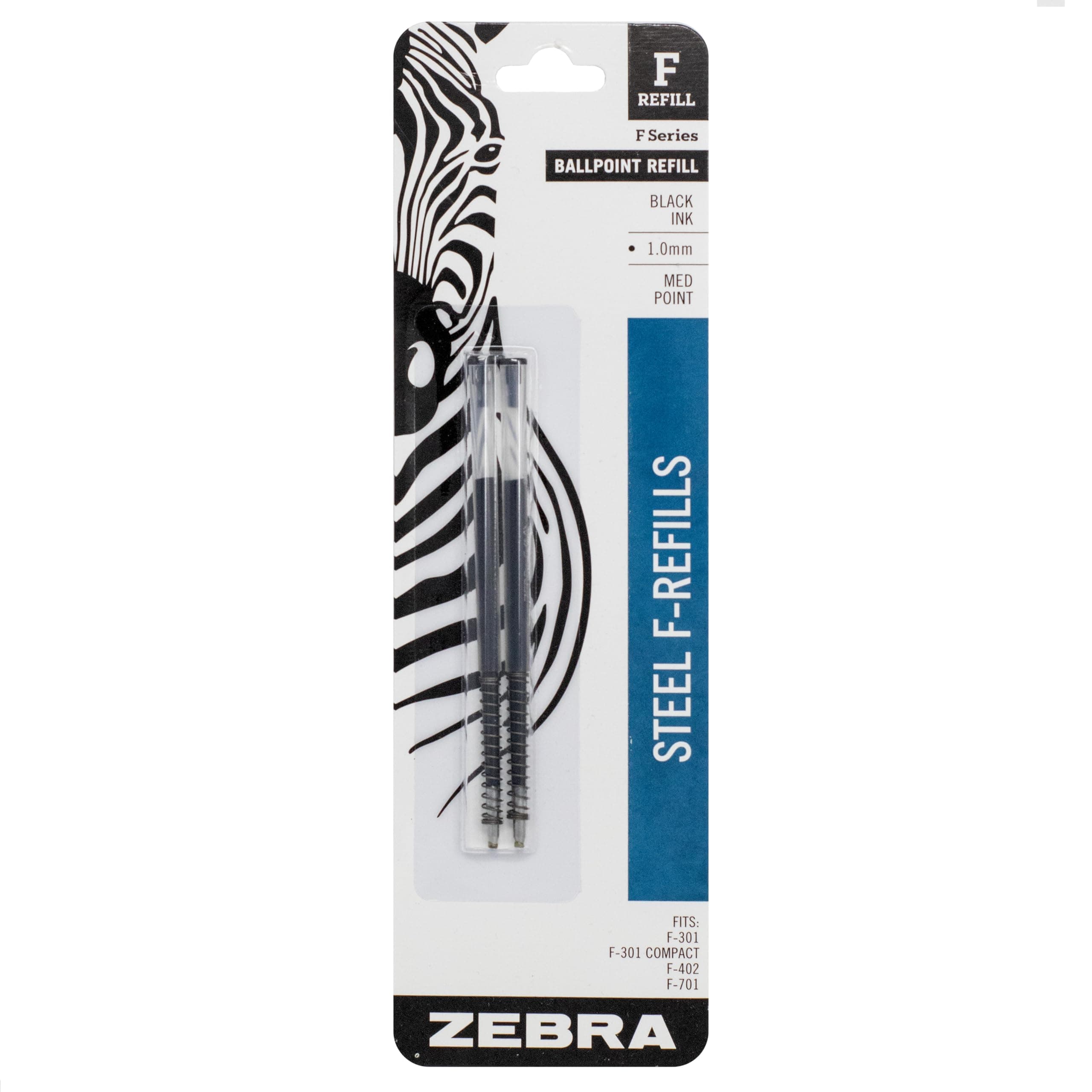 Zebra Pen F-Refill, 1.0mm, Black, 2 Pack (85412)