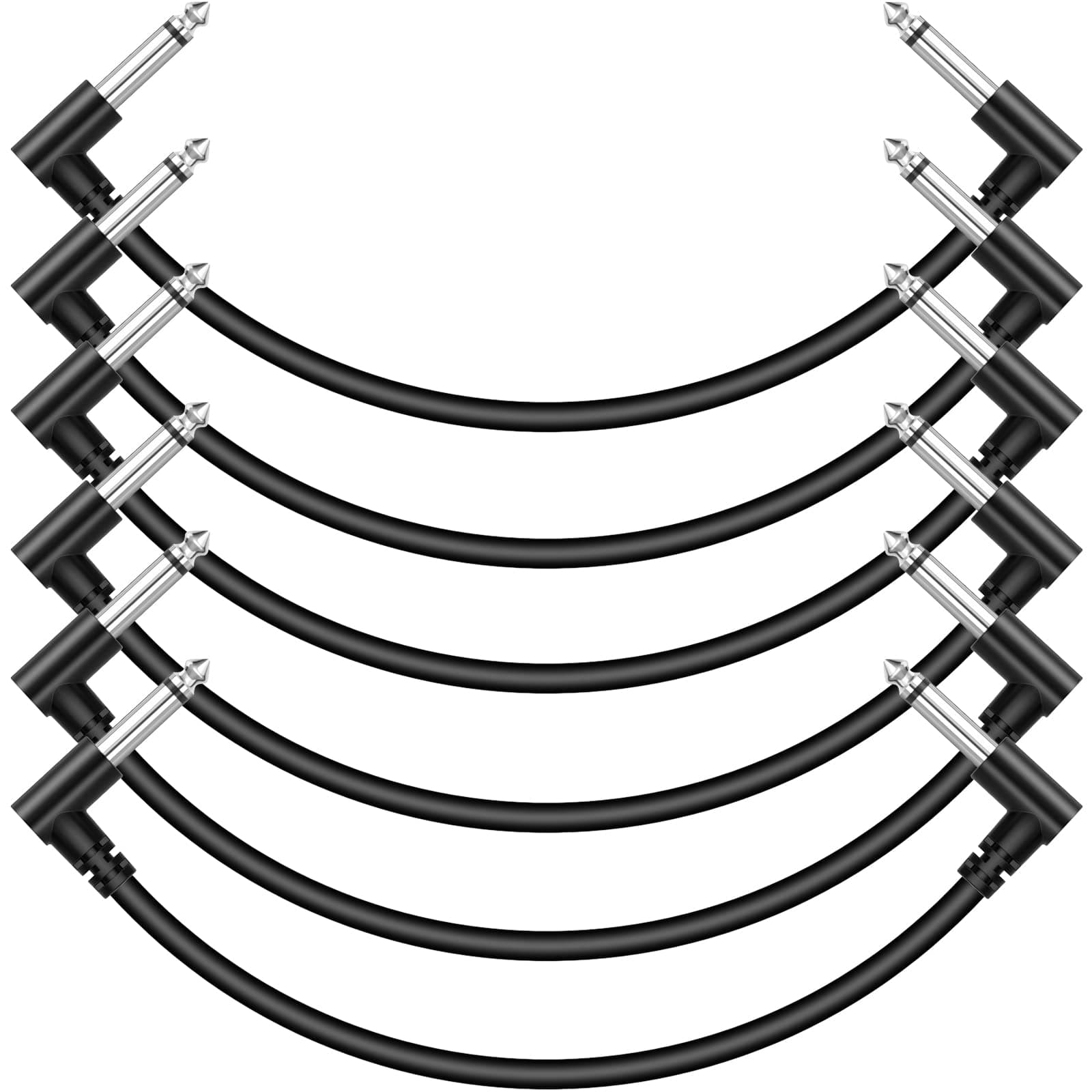 Sovvid 6PCS 12 Inch Guitar Patch Cables, Black Guitar Pedal Cable Effect Cable Cord, 1/4" inch TS Right Angle Guitar Patch Cable