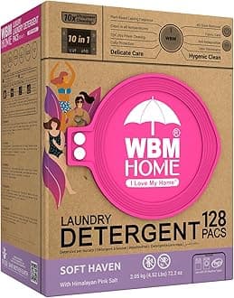 WBM Home Laundry Pods, Total 128 Count | Specially Designed for Undergarments With Soft Heaven Fragrance | Laundry Detergent Pods Formulated With Plant-Based Formula and Gentle Stain Remover