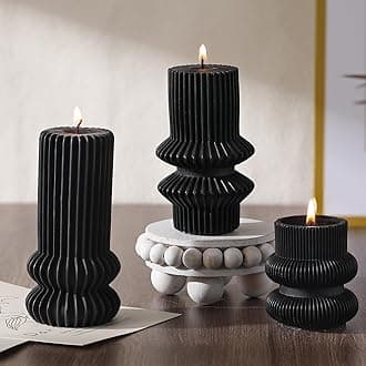 MTLEE 3 Pcs 4.7, 4.2, 3.2 in Height, Small Ribbed Pillar Candles Scented Aesthetic Modern Decorative Soy Wax Candles for Wedding Dinner Christmas Home Decor(Black)