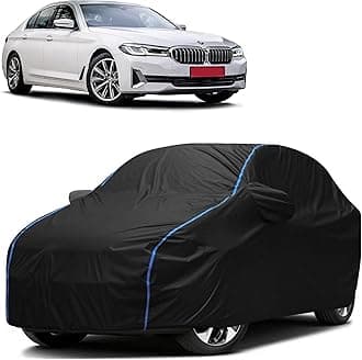 FAVY All Weather Resistant Car Body Cover Compatible with BMW 525i Scratch Proof, Anti-Dust, UV Protection with Windproof Buckle Strap and Mirror Pockets, Bottom Elastic Fitted-Black