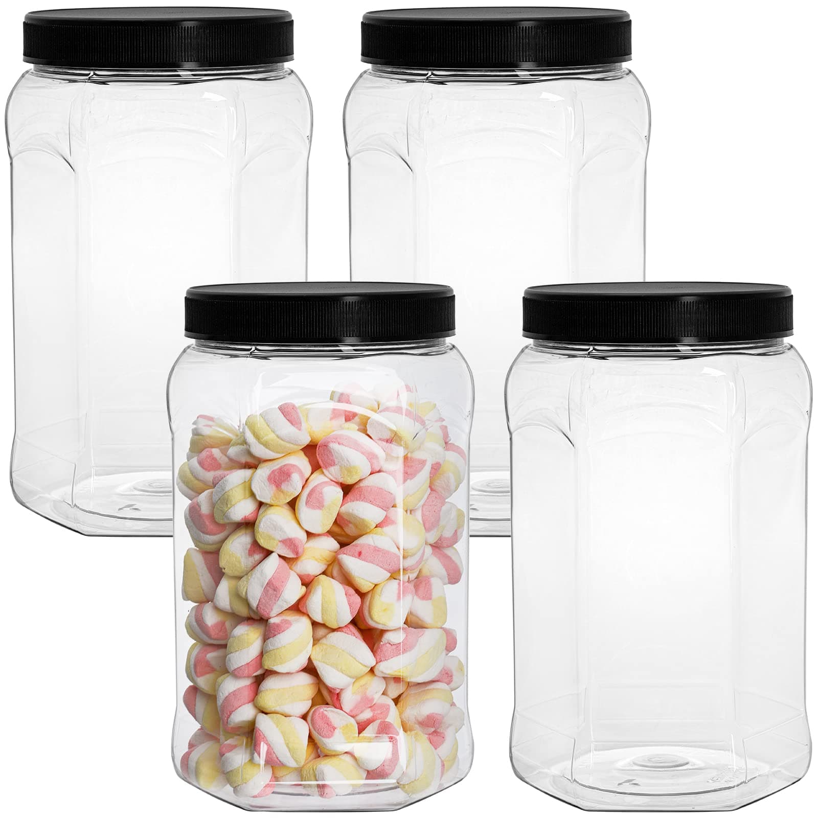 Okllen 4 Pack 70 FL Oz Half Gallon Plastic Jars with Lids, Empty Storage Gallon Containers Airtight Canisters for Dry Food Storage Jar, Snacks, Flour, Dog Food, BPA Free