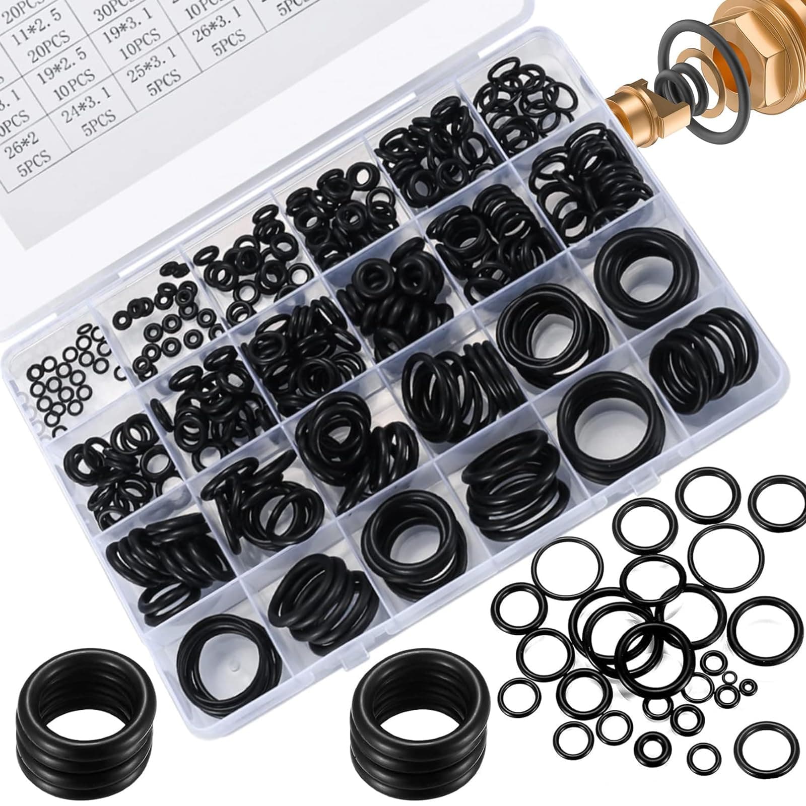 740 Pcs Rubber O Rings Assorted Kit, 24 Sizes O-Ring Gasket Washer Gaskets Seal Assortment Kit, Kitchen Tap Washers Seals Spacers, O Ring Set for DIY & Plumbing Repairs Rubber Washers