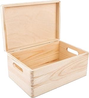 Creative Deco Large Wooden Storage Box with Hinged Lid | 11.8 x 7.87 x 5.51 in (+-0.5) | Plain Unpainted Gift Box with Handles for Tool Toy Shoes Kitchen Clothes Jewelry | Rough & UNSANDED Wood