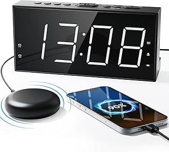 Super Loud Alarm Clock with Bed Shaker for Heavy Sleeper, Dual Vibrating Alarm Clock with USB Charger for Hearing-impaired Deaf, 7.5ââ‚¬â„¢ââ‚¬â„¢ Large Display with Dimmer, Snooze, 12/24H & Battery Backup
