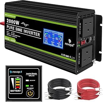 Novopal 2000W Pure Sine Wave Inverter 12V to 230V 240V Car Converter Power Inverter with LCD Display 2AC Outlets and USB Port,Remote Control for Motorhomes,Truck,Boat,Camping,Household,Van