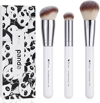 DUcare 3Pcs Kabuki Makeup Brush Set, Foundation Contour Blush Concealer Brush, Travel Buffing Blending Brush for Liquid Cream Powder Face Makeup White