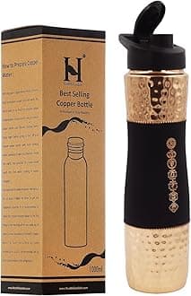 Pure Copper Water Bottle with Sipper, 1000 Ml Capacity (33.81 US Fl Oz) For Ayurveda Health Benefits (With 7 Chakras)