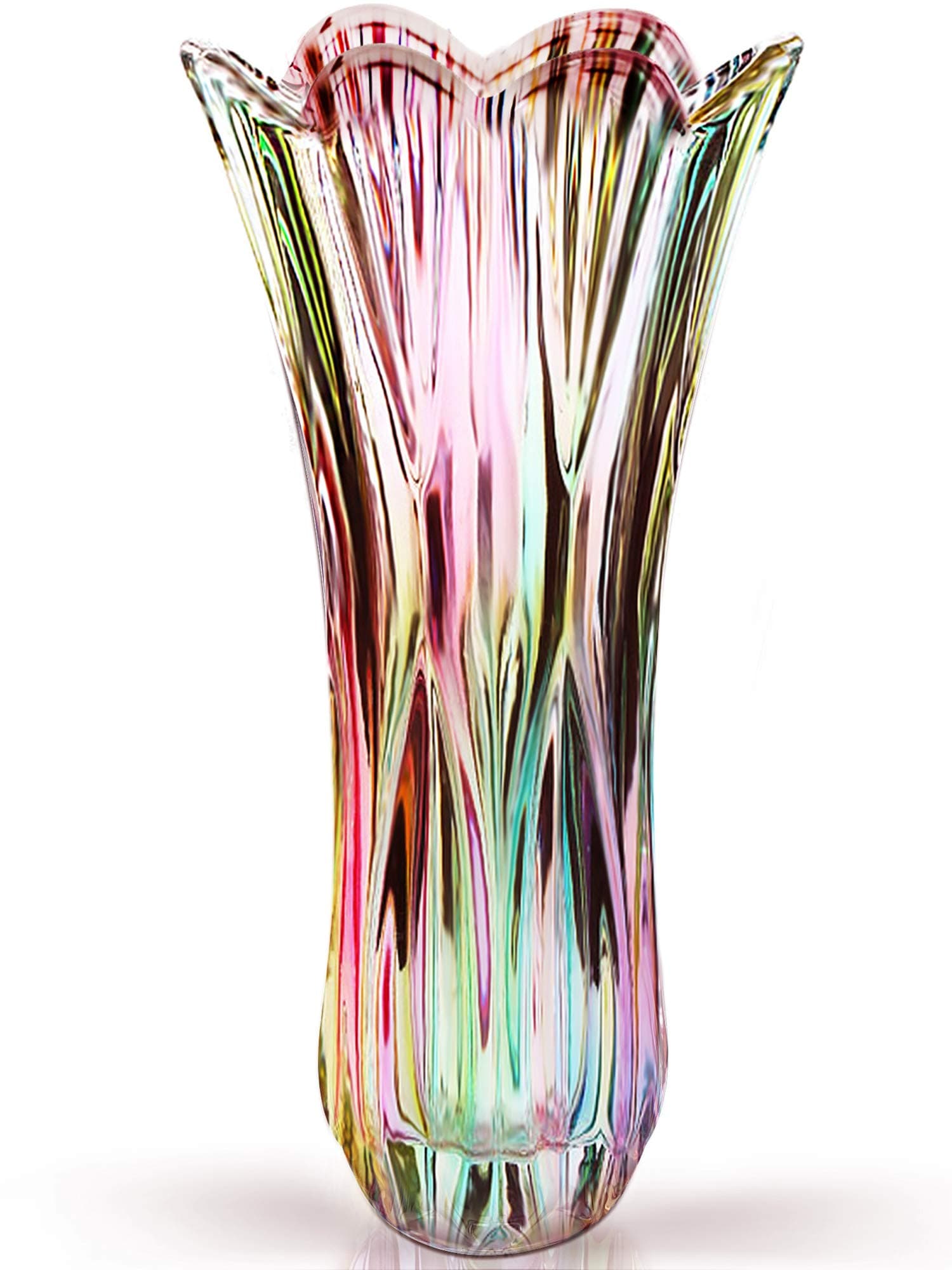 Flower Vase Large Size11.8 inch Phoenix Tail Shape Thickened Crystal Glass for Home Decor, Wedding or Gift