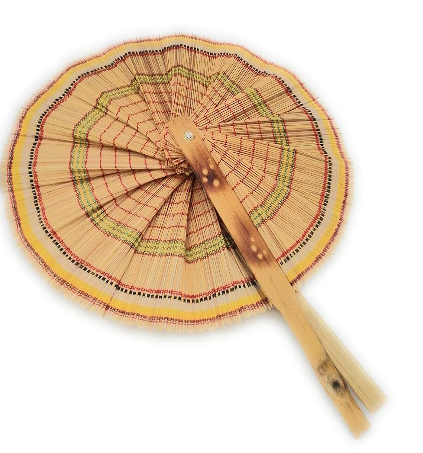 Handcrafted Woven Bamboo Round Shape Folding Hand Fan - Set of 2
