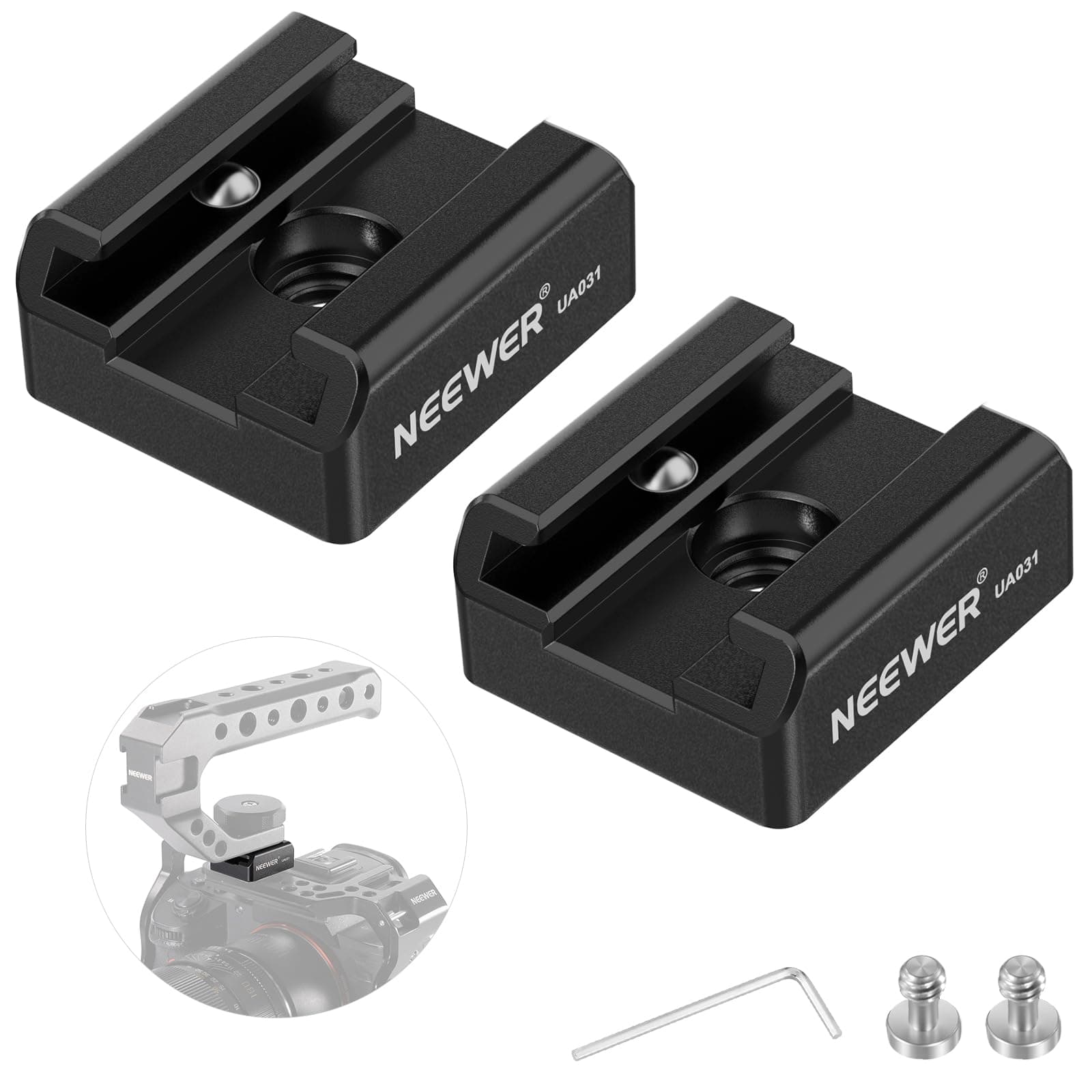 NEEWER Pack of 2 Cold Shoe Mount Mounting Adapter with 1/4 Inch Screw for Flash LED Monitor Microphone, Aluminium Shoe Holder with Anti Twist Pin, Non-Slip Pad, Compatible with SmallRig Cage Top