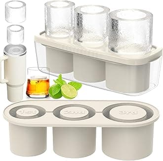 Ice Cube Tray for Tumbler Cup 30Oz-40Oz, 3 Pcs Silicone Cylinder Ice Mold with Lid and Bin for Freezer, Easy Fill and Release Ice Maker for Whiskey, Cocktail BPA-Free (White, 40Oz-Type1)