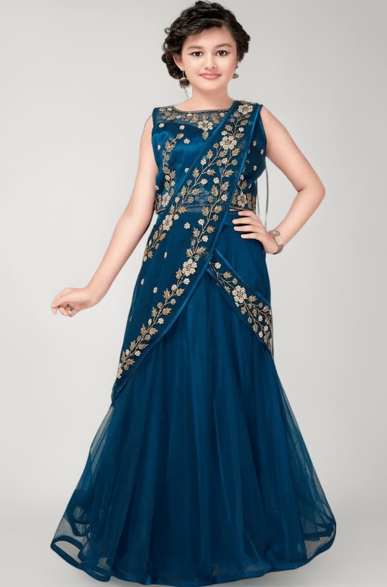 Girls Diamond & Embroidery Lehenga Choli | Premium South Indian Half Saree Set