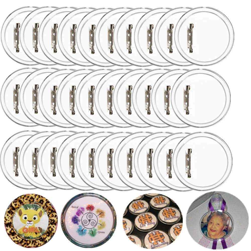 Clear Button Pins for Crafts,30 Pcs 2.36'' Pin Button Badge Acrylic Clear Pin Buttons Blank Badge Making Kit Acrylic Badge Maker for Craft DIY Kids' Paper Craft Activities etc