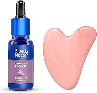 Blue Nectar Kumkumadi Oil with Gua Sha | Ayurvedic Face Oil for Glowing Skin | Natural Face Serum for Women & Men with Gua Sha Stone (26 Herbs, 30ml)