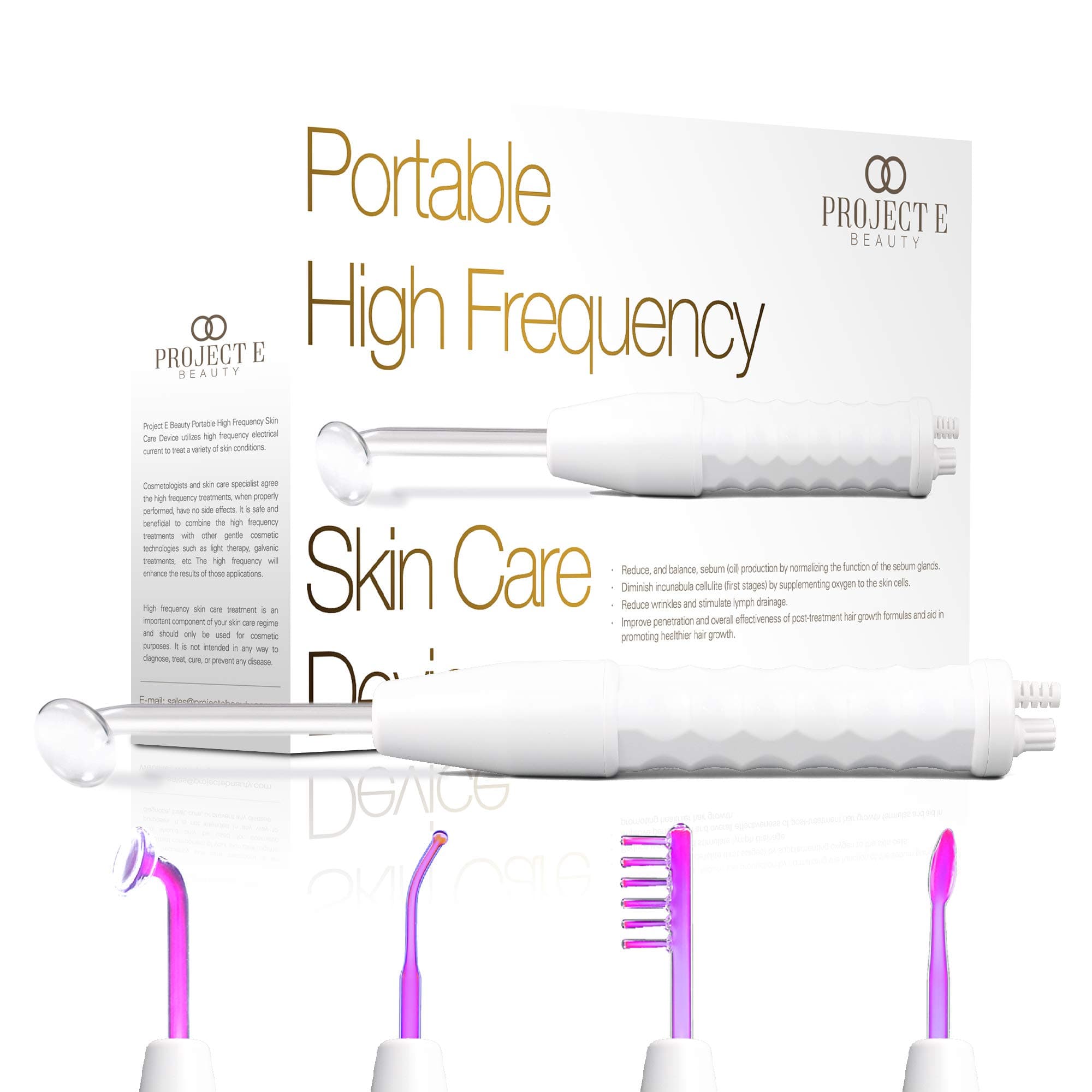 Project E Beauty D'arsonval High Frequency Wand Argon Gas | Purple Violet Beauty Skin Care Acne Spot Pimple Removal Remover Skin Face Tightening Lifting Puffy Eyes Therapy Facial Portable Device