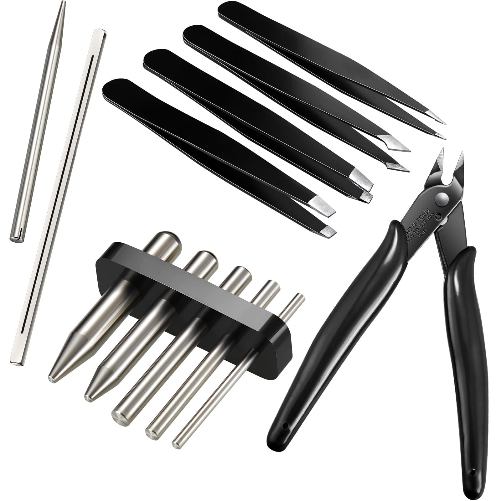 12 Metal Model Tool Kits Including 7 Model Long Edge Bending Tools Tab Twisting Tool Cylinder Cone Shape Bend Assist 1 Clipper 4 Metal Tweezers for 3D DIY Jigsaw Puzzles Assembly