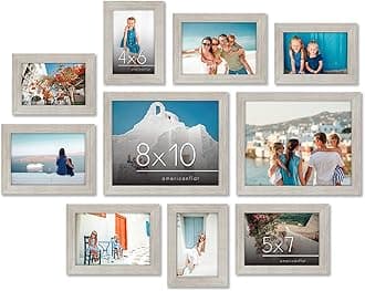 10 Piece Driftwood Picture Frames Collage Wall Decor - Gallery Wall Frame Set with Two 8x10, Four 5x7, and Four 4x6 Frames, Shatter Resistant Glass, Hanging Hardware, and Easel Included