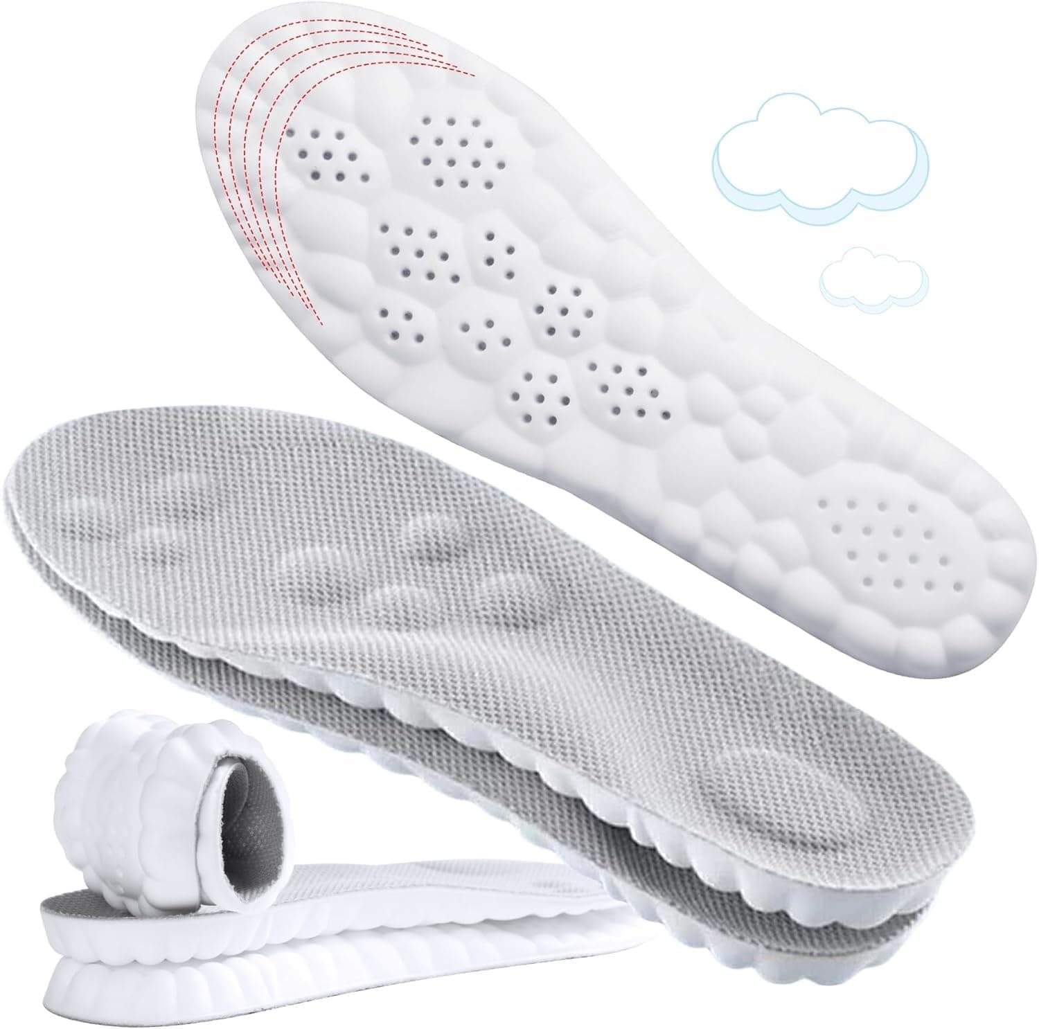 4D Cloud-Like Comfort Soles for Men - Soft Memory Foam Cushioning Insoles - Trim to Fit Steppers Insoles with Arch Support for Foot Pain Relief and Fatigue Reduction (Gray, US M 9-12.5)