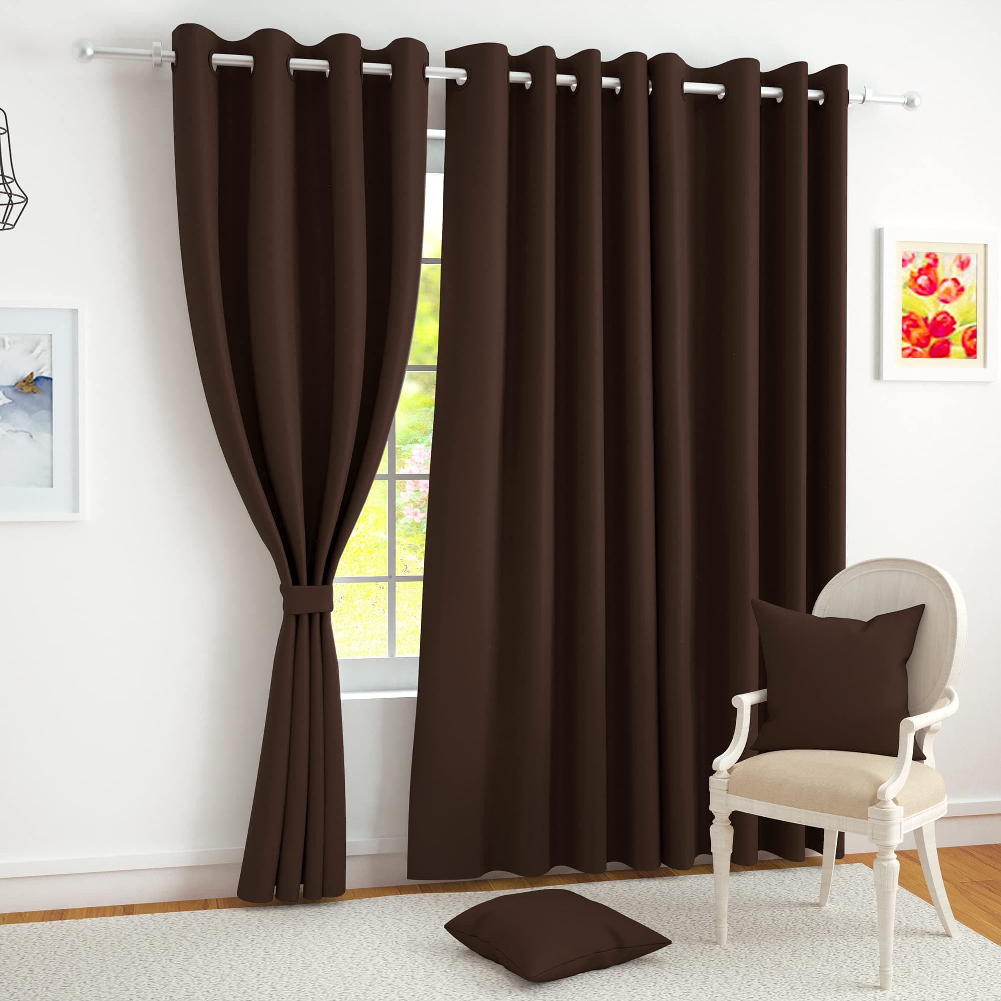 Story@Home 215 CM Premium Faux Silk Solid Pattern 100% Blackout Grommet Door Curtain, Dark Brown, Pack Of 1