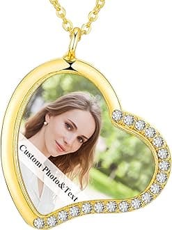Premium Custom Necklaces with Pictures - Photo Necklace Picture Pendant Personalized Custom Memory Necklaces Angel Wings Round Chain Gifts for Men Women