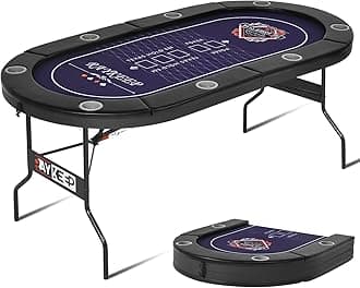 Poker Table Foldable, 8 Player Folding Poker Tables w/Collapsible Legs, Casino Grade Felt, Padded Rails and Cup Holders, Portable Poker Table for Texas Holdem Poker and Blackjack, 71 Inch