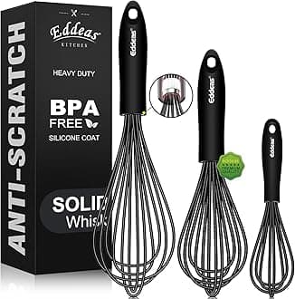 Whisk,Silicone Whisks for Cooking non Scratch Protect your ceramics from sticking to pots and pans.7+9+11in wisk.Perfect for Blending, Whisking, Beating.Dishwasher safe and BPA free.3pcs Black