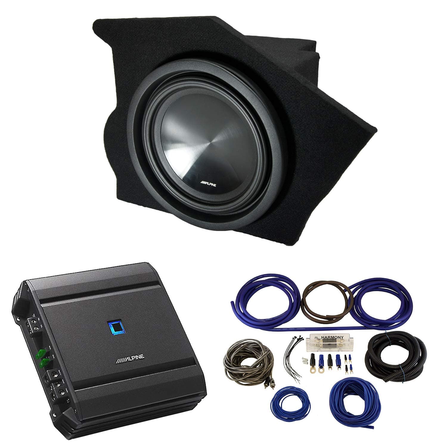 American Sound Connection Alpine SWT-10S2 Bundle Compatible with Chevy Camaro 1993-2002 Coupe Driver Side 10" Sub Box Enclosure with S-A60M Amplifier & 4GA Amp Kit