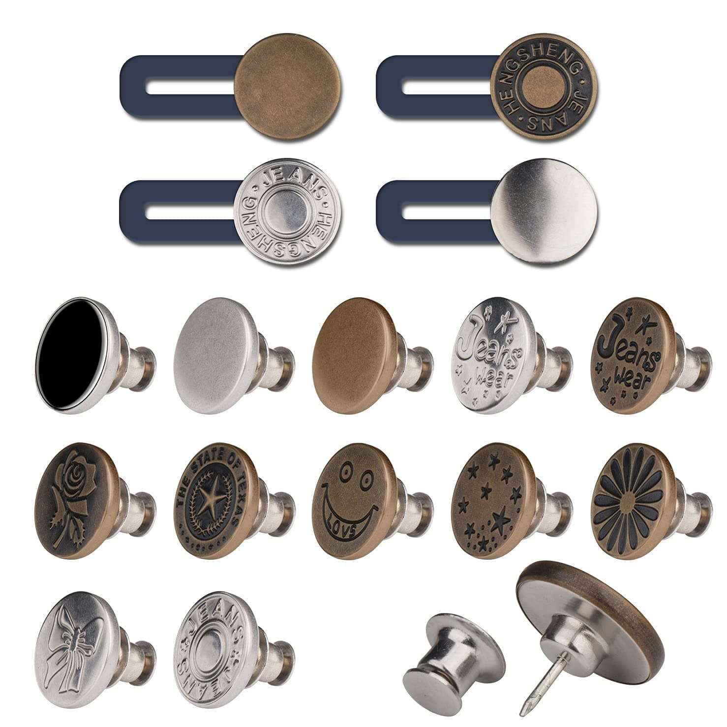 TDG 12 Sets Button Pins for Jeans, 4 Pcs Pants Waist Silicone Extender Button for Men and Women, No Sew Detachable Pants Waist Instant Button in Seconds DIY(17mm)