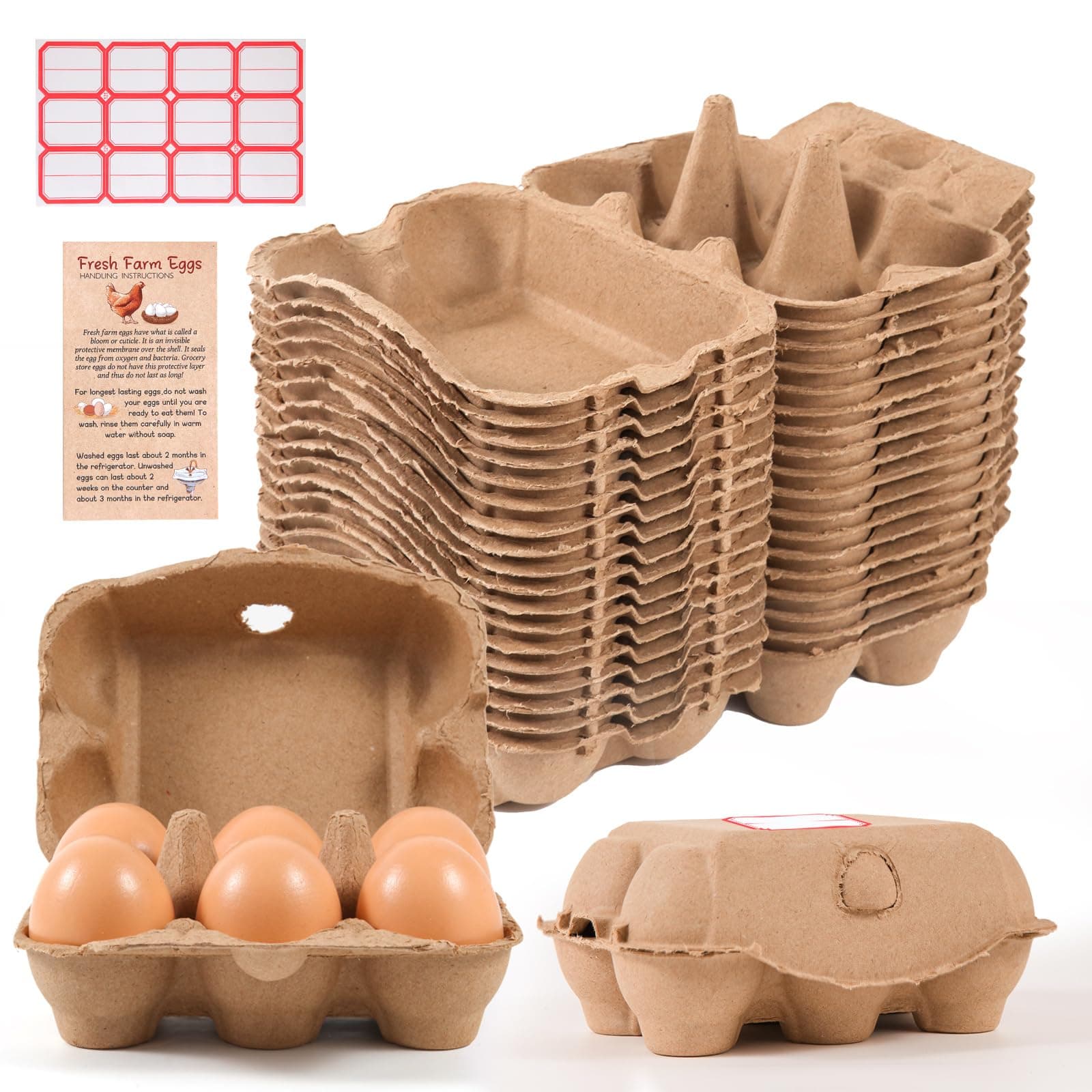 Paper half dozen egg cartons cheap bulk 6 count for chicken, 40 Pack Natural Pulp Egg Cartons Fiber Egg Tray, Egg Carton Reusable Egg Tray Container for Family, Kitchen, Farmhouse, Market
