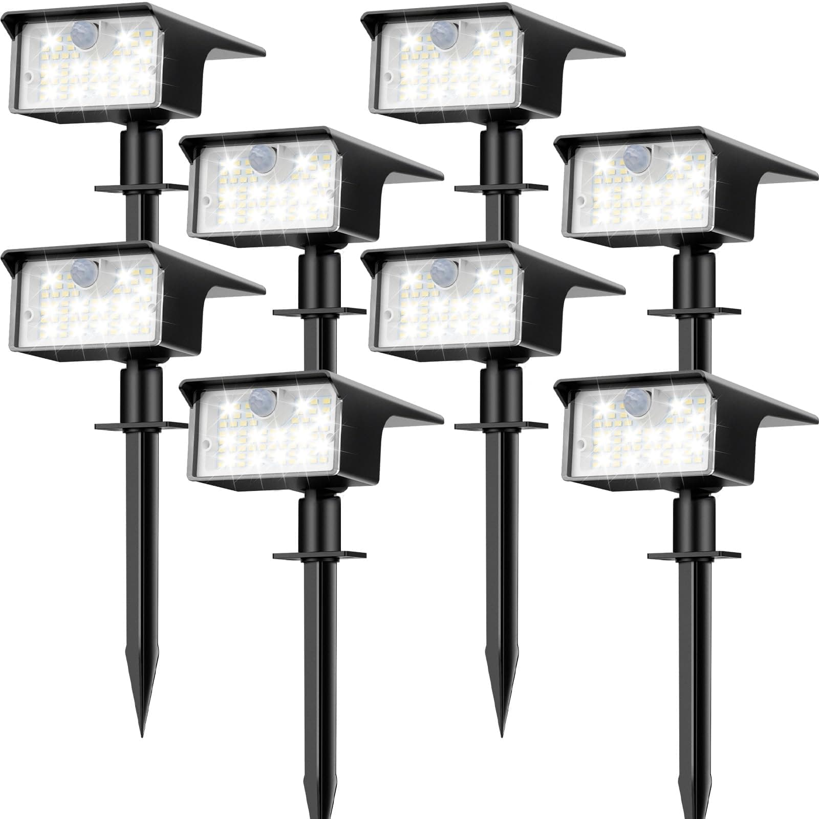 8 Pack Solar Spot Lights Outdoor - 62 LED Motion Sensor Outdoor Spotlights Waterproof with 3 Modes, Auto On/Off Solar Powered Landscape Lighting for Outside Yard Garden Tree Driveway,Cool White